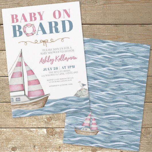 Roze nautisch Baby shower Kaart