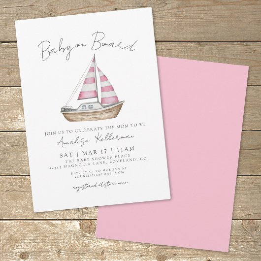 Roze nautisch Baby shower Kaart