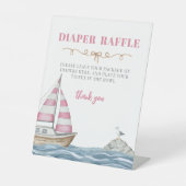 Roze Nautisch Baby shower Luier Raffle Reclamebord Met Voetstuk (Voorkant)