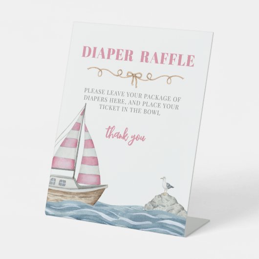 Roze Nautisch Baby shower Luier Raffle Reclamebord Met Voetstuk (Voorkant)