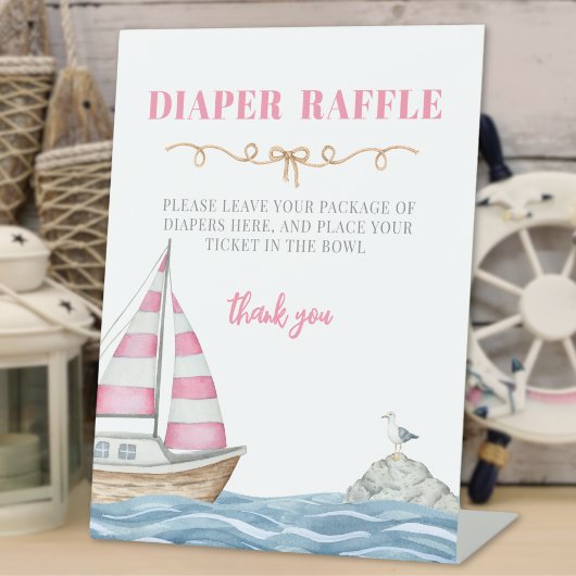 Roze Nautisch Baby shower Luier Raffle Reclamebord Met Voetstuk