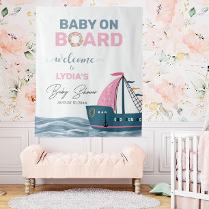 Roze Nautisch Baby shower Welkom Achtergrond Wandkleed