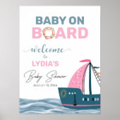 Roze Nautisch Baby shower Welkom Poster (Voorkant)