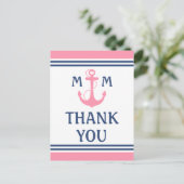 Roze Nautisch Hart Anker Dank u Briefkaart (Staand voorkant)