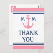 Roze Nautisch Hart Anker Dank u Briefkaart (Voorkant / Achterkant)