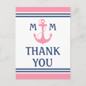 Roze Nautisch Hart Anker Dank u Briefkaart (Voorkant)