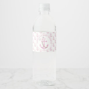 Roze Nautisch Meisje Baby shower Waterflesetiket Waterfles Etiket