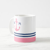 Roze Nautisch Monogram Koffiemok (Voorkant links)