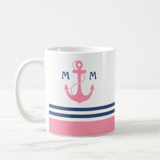 Roze Nautisch Monogram Koffiemok