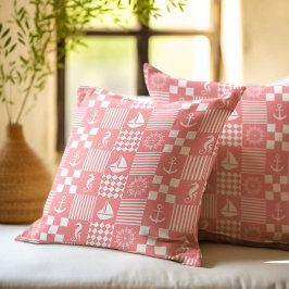Roze nautisch patchworkpatroon kussen