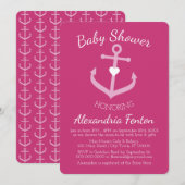 Roze Nautisch thema Baby shower Uitnodiging (Voorkant / Achterkant)