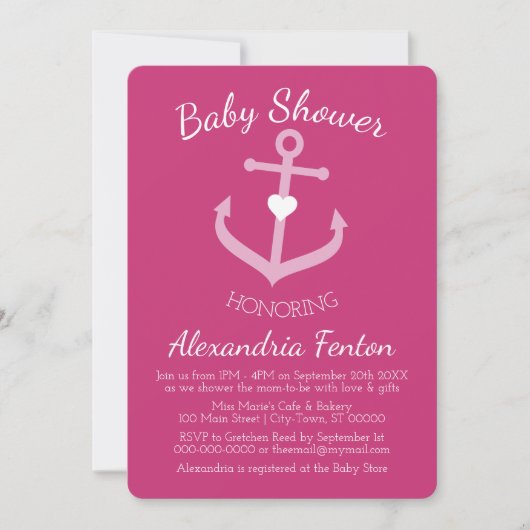 Roze Nautisch thema Baby shower Uitnodiging (Voorkant)