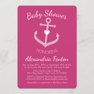 Roze Nautisch thema Baby shower Uitnodiging