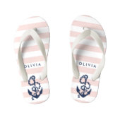 Roze Nautische Anker Meisjes Teenslippers (Voetbed)