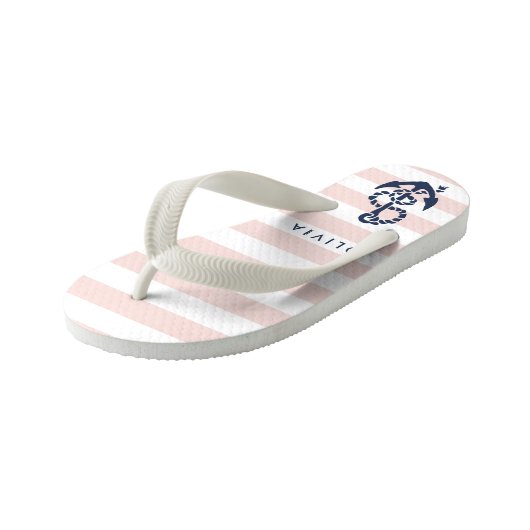 Roze Nautische Anker Meisjes Teenslippers (Schuin)