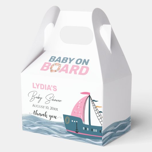 Roze Nautische Baby aan boord Baby shower Bedankdoosjes (Voorkant)