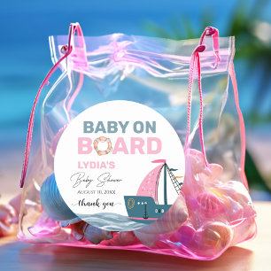 Roze Nautische Baby aan boord Baby shower Ronde Sticker