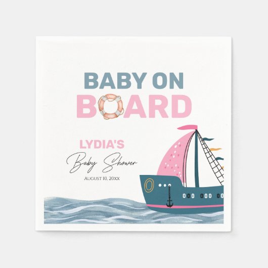 Roze Nautische Baby aan boord Baby shower Servet (Voorkant)