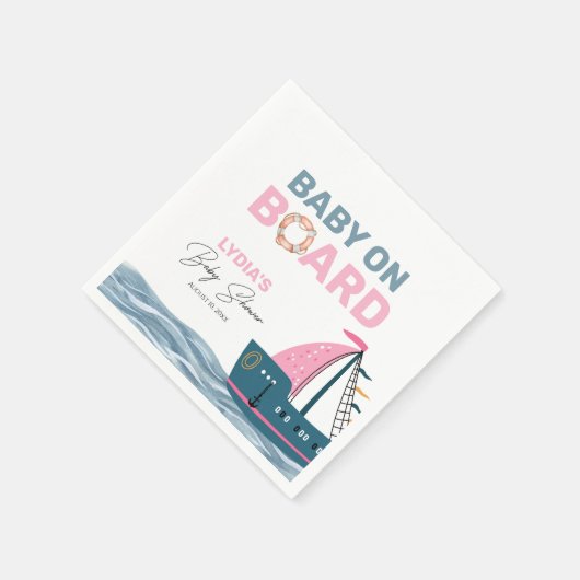 Roze Nautische Baby aan boord Baby shower Servet (Hoek)