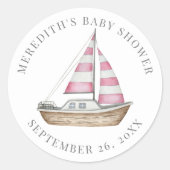 Roze Nautische Baby Borrel Ronde Sticker (Voorkant)