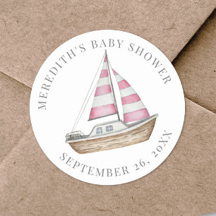Roze Nautische Baby Borrel Ronde Sticker