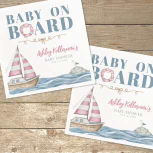 Roze Nautische Baby Borrel Servet