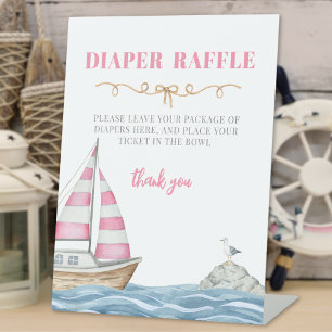 Roze Nautische Baby Shower Luier Raffle Reclamebord Met Voetstuk