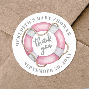 Roze Nautische Babyborrel Ronde Sticker