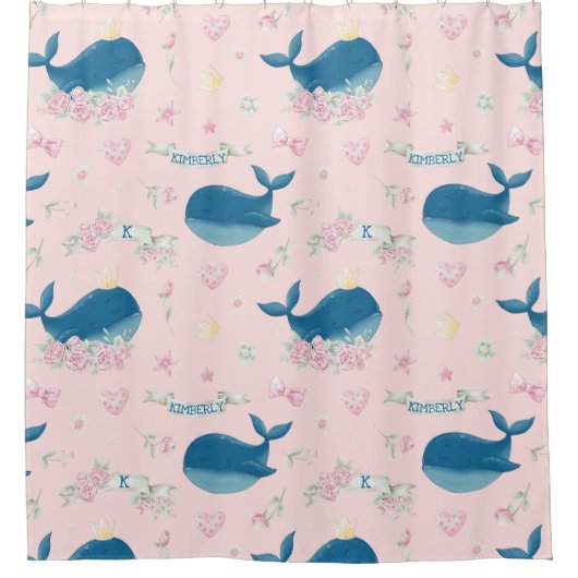 Roze nautische walvis douchegordijn (Voorkant)