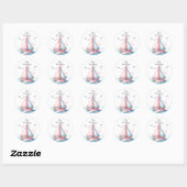 Roze Nautische Zeilboot Baby shower Classic Ronde Sticker (Vel)