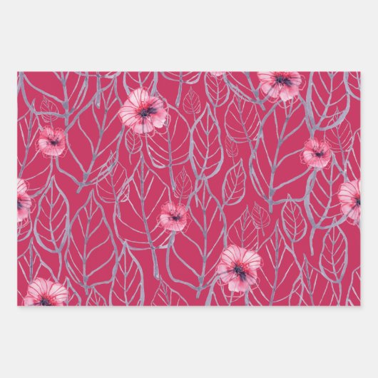 Roze navi blue Wrapping Paper Flat Sheet Set van 3 (Voorkant 3)