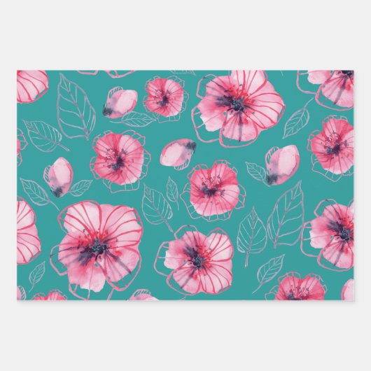 Roze navi blue Wrapping Paper Flat Sheet Set van 3 (Voorkant 2)