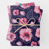 Roze navi blue Wrapping Paper Flat Sheet Set van 3 (In situ)