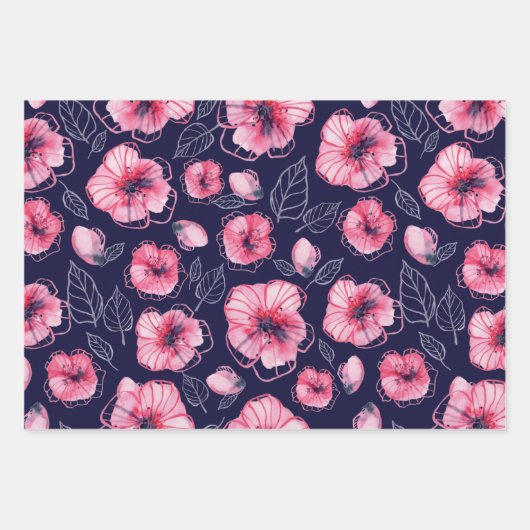 Roze navi blue Wrapping Paper Flat Sheet Set van 3 (Voorkant)