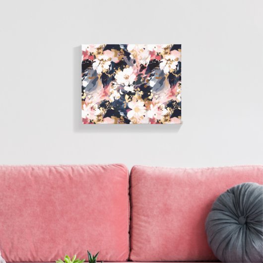 Roze Navy Abstract schilderij Bloemenmotief Canvas Afdruk (Insitu (Woonkamer))