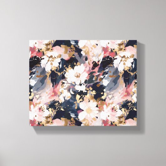 Roze Navy Abstract schilderij Bloemenmotief Canvas Afdruk (Voorkant)
