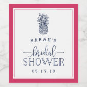 Roze & Navy Ananas Vrijgezellenfeest Wijnlabels Wijn Etiket (Enkel label)