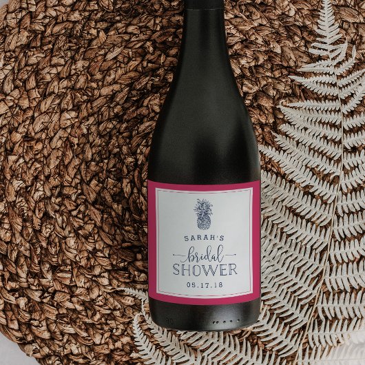 Roze & Navy Ananas Vrijgezellenfeest Wijnlabels Wijn Etiket