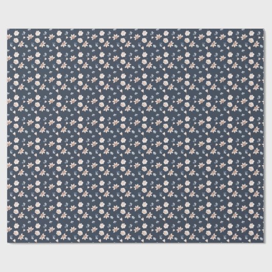 Roze Navy Blauw Bloem  Cadeaupapier (Vlak)