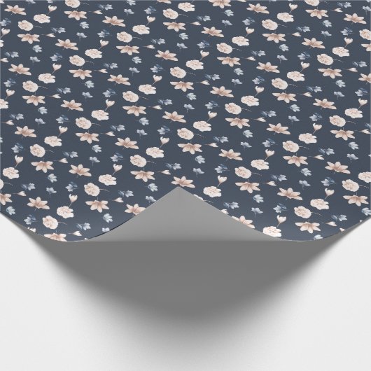 Roze Navy Blauw Bloem  Cadeaupapier (Hoek)