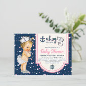 Roze Navy Blauw Meisje Nautisch Baby shower Kaart (Staand voorkant)