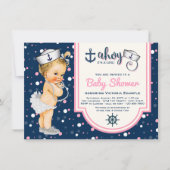 Roze Navy Blauw Meisje Nautisch Baby shower Kaart (Voorkant)