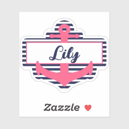 Roze & Navy Blauwe Ankernaam Sticker voor School (Vel)