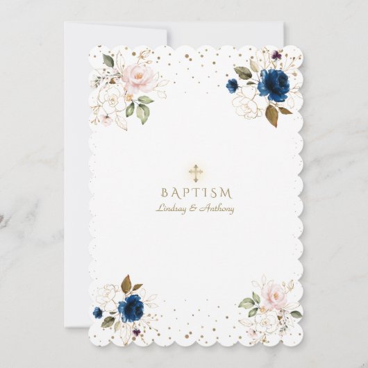 Roze Navy Blauwe Bloemige Gouden Kruis Tweeling Do Kaart (Achterkant)