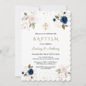 Roze Navy Blauwe Bloemige Gouden Kruis Tweeling Do Kaart (Voorkant)