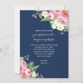 Roze Navy Blauwe Waterverf Bloemen Bruiloften Kaart (Voorkant)