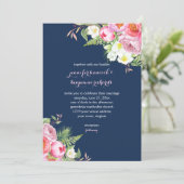 Roze Navy Blauwe Waterverf Bloemen Bruiloften Kaart (Staand voorkant)