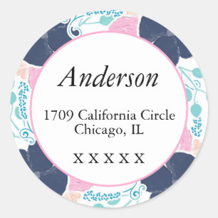 Roze, Navy & Blauwgroen Bloemen Retour Adres Seal- Ronde Sticker