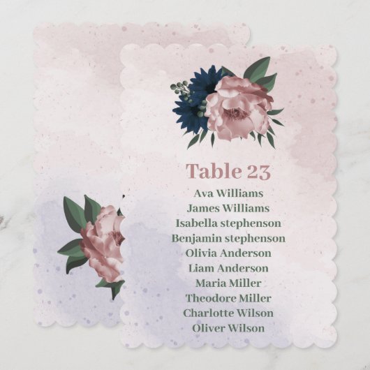 Roze & Navy Bloemen Botanische Zitkaart Kaart (Voorkant / Achterkant)