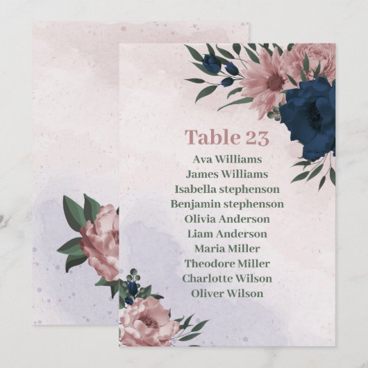 Roze & Navy Bloemen Botanische Zitkaart Kaart (Voorkant / Achterkant)